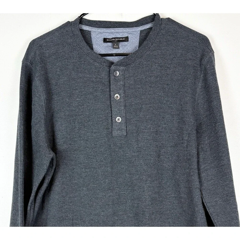 Banana Republic Men's Henley Shirt Long Sleeve Grey Sz Large
